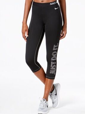 Nike Black Dri-FIT Performance Leggings with White Logo woman’s size L